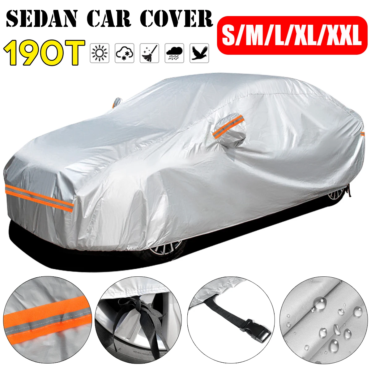 Universal 190T Full Car Cover Indoor Outdoor Waterproof Anti Snow Sunshade Dustproof Sedan SUV Protective Cover S/M/L/XL/XXL