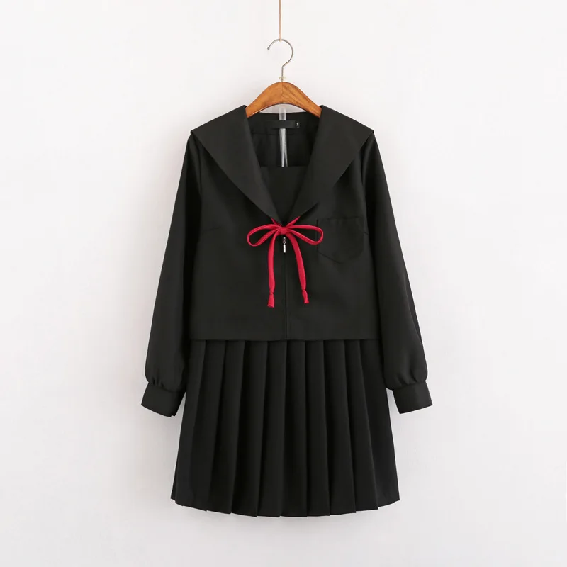 School Dresses Japanese Jk Uniforms Black Sailor Suit With Tie Anime Pleated Skirt Uniform Dress For High School Girls Students