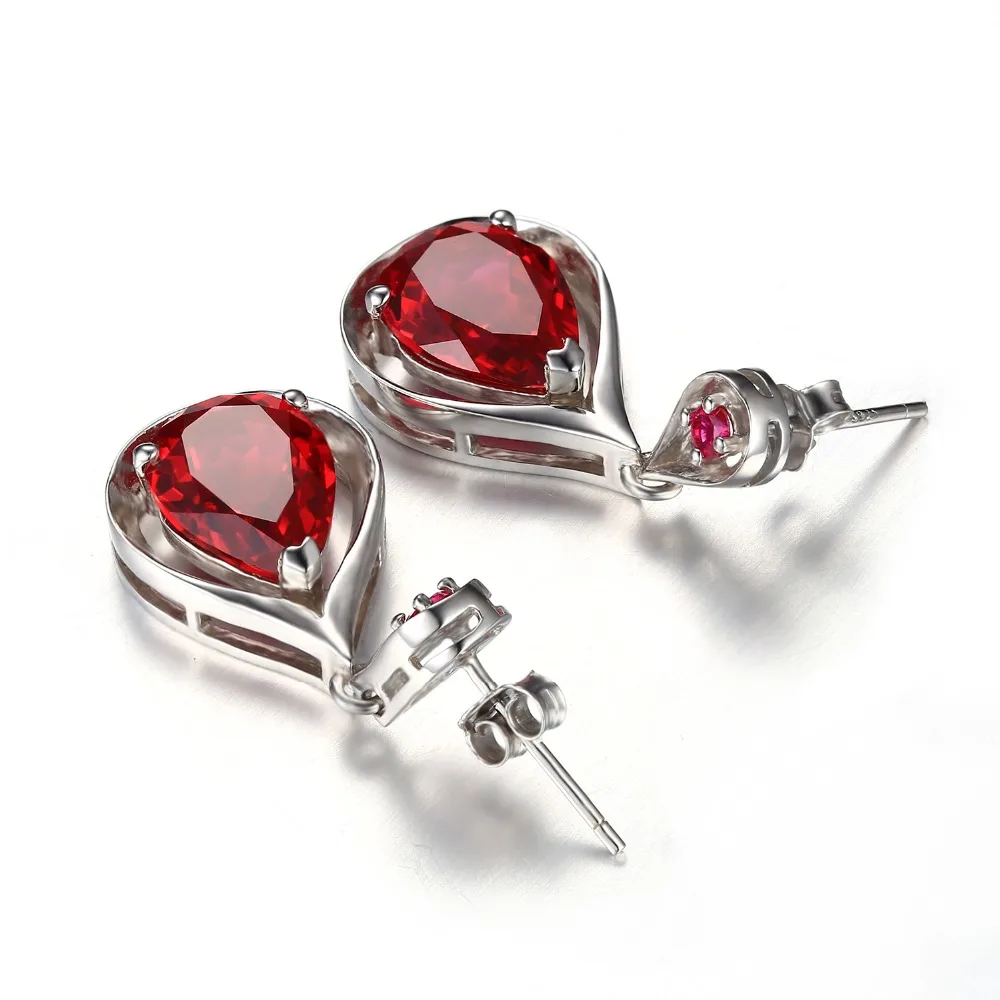 CiNily Water Drop Shape Red Ruby 925 Sterling Silver Earring for Women Fine Jewelry Engagement Drop Earrings SE042