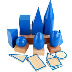 Holz Montessori Geometrie Set Spielzeug Mathe Spiele Spielzeug große 3D-Formen geometrische Feststoffe blockiert Kinder Vorschule lernen Spielzeug Geschenke