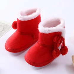 Baywell Winter Baby Warm Red Boots - Fluffy Flock Snow Slip On Shoes for Girls Toddler 0-18 mesi