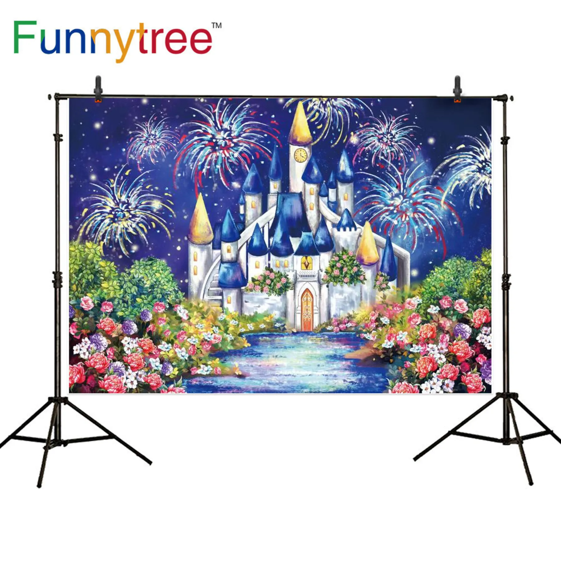 

Funnytree 7x5ft Princess Fairy Tale Castle Backdrop for Birthday Party Cake Firework and Flower Decoration Shooting Background
