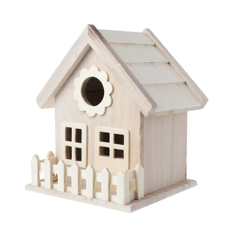 Creative Wooden Bird House Breeding Cage Box Feeding Nest Garden Backyard Balcony Pendant Simulation Fence Birdhouse Home Decora