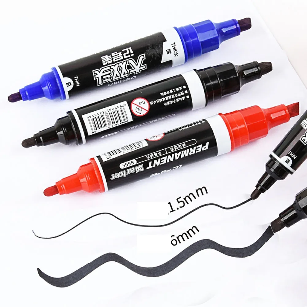 

10 Pc/Box Abrasion resistant Waterproof Bullet & Chisel Tip Two-Tipped Permanent Marker of Blue & Red & Black