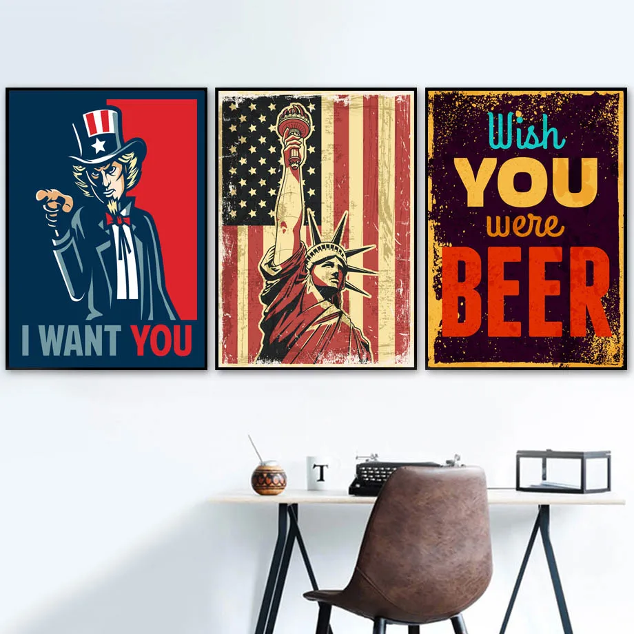 Statue Of Liberty Font Uncle Retro Wall Art Print Canvas Painting Nordic Canvas Posters And Prints Wall Pictures For Living Room