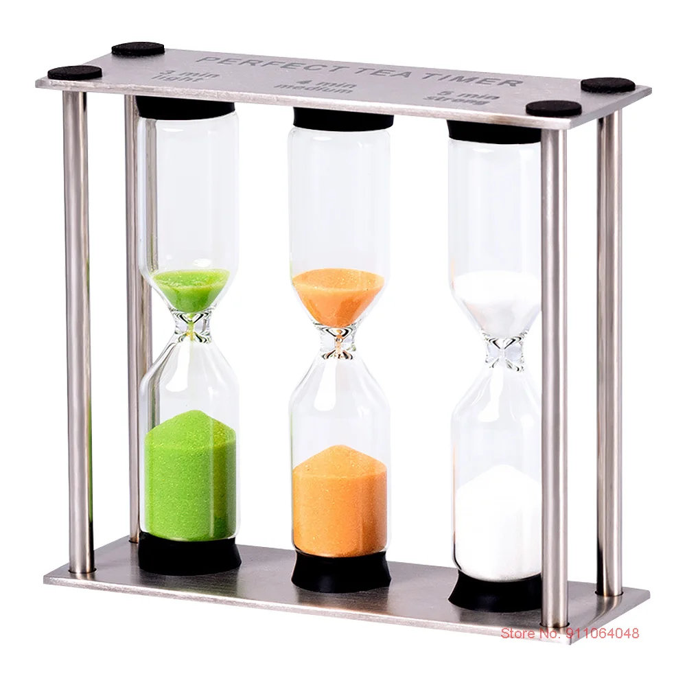 New Stainless Steel 3 In 1 Metal Hourglass 3/4/5 Minutes Kids Brushing Timer Baby Room Desk Accessories Timers Clocks Sandglass