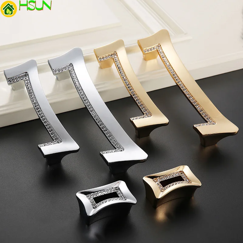 

Cabinet Luxury Door Gold Czech Crystal Knobs and Handles Furnitures Cupboard Wardrobe Drawer Pull Handles Z-1834