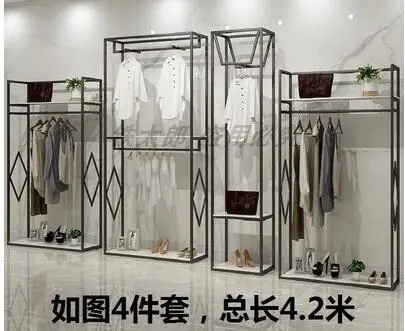 Clothes rack men and women store double floor rack display rack high ark side clothes rack hangers combination