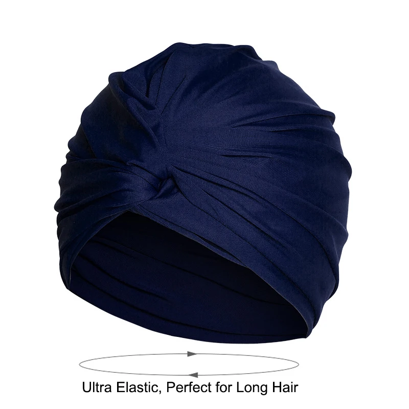 Women Fabric Swimming Cap Water Sports Swim Pool Long Hair Female High Elastic Bathing Caps Hat Dual Layer Stretchy Nylon Turban