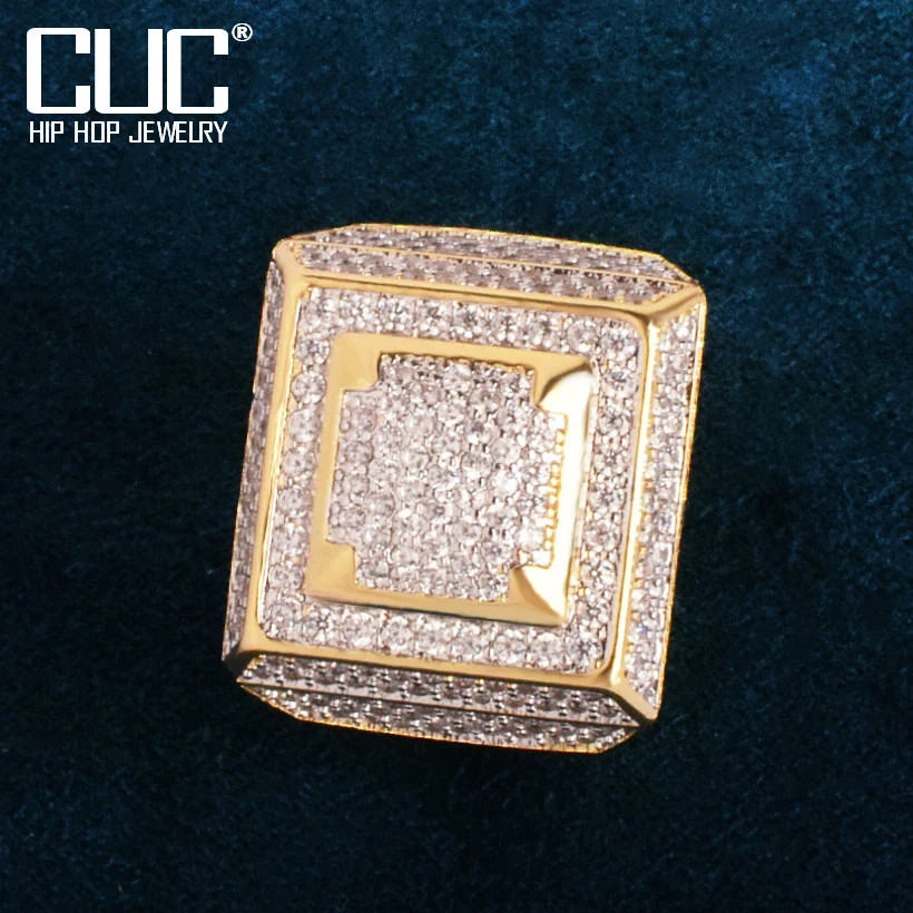 Mens Hip Hop Ring Gold Color Copper Material Iced Full Cubic Zirconia Fashion Rock Jewelry