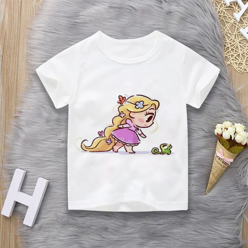 Unisex Summer Children\'s Clothing Princess Cute Cartoon Boy And Girl T-shirt Aesthetics Fun Kid Top Crew Neck White Short Sleeve