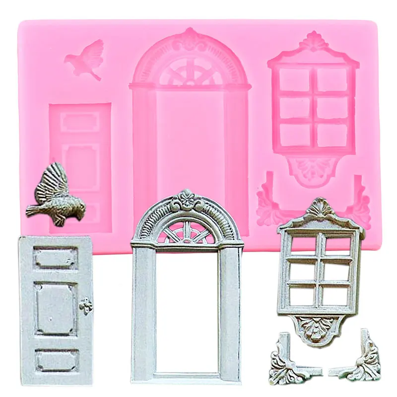 Window Door Cake Border Silicone Molds DIY Birds Wedding Fondant Cake Decorating Tools Candy Clay Chocolate Gumpaste Mould