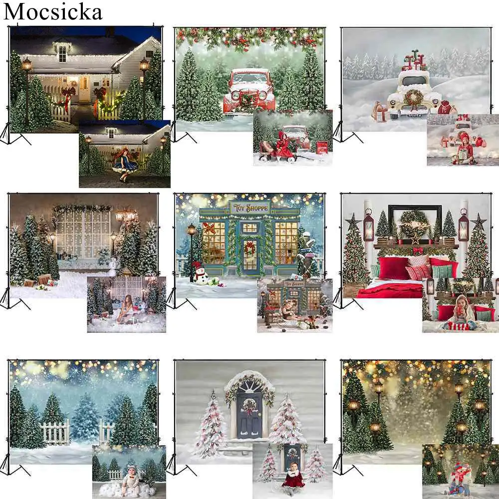 

Mocsicka Christmas Backdrop for Photography Winter Snow Scene Baby Child Portrait Photo Background Xmas Tree Birthday Decoration