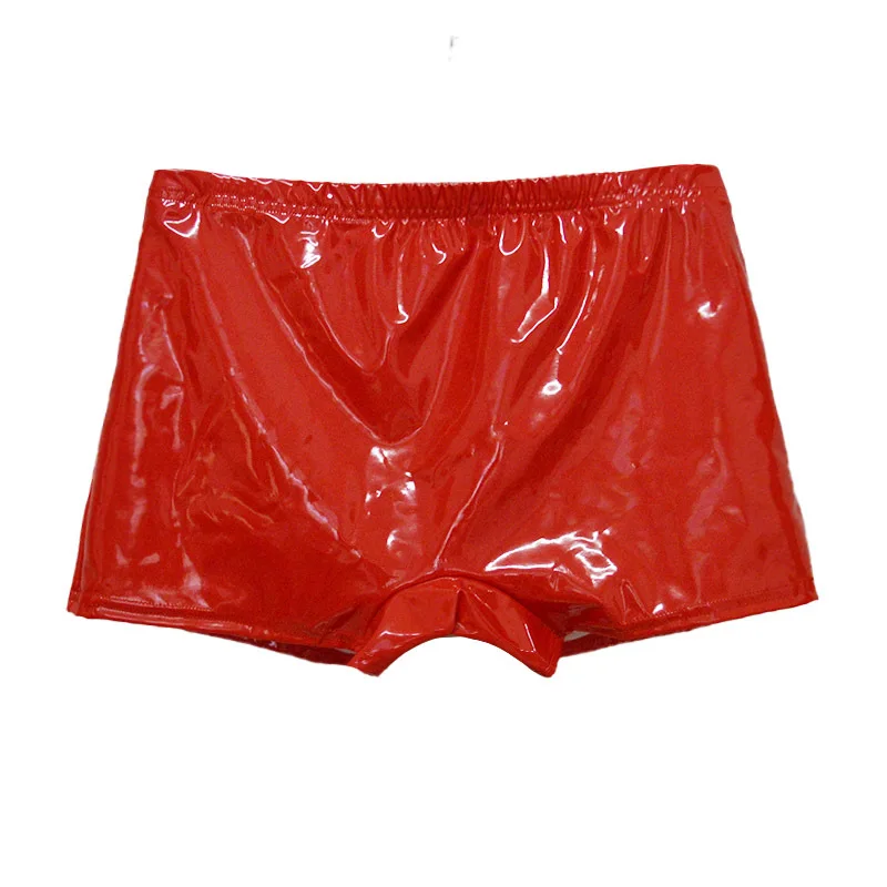 Mens Sexy Leather Lingerie Rainbow Black  Short Pants for Sex Latex Shaping Sheath Fetish Boxer Leather Underpants Bulge