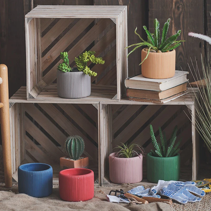 Concrete flowerpot mold stripe design concrete plaster cylindrical flowerpot silicone mold candle cup container DIY mold
