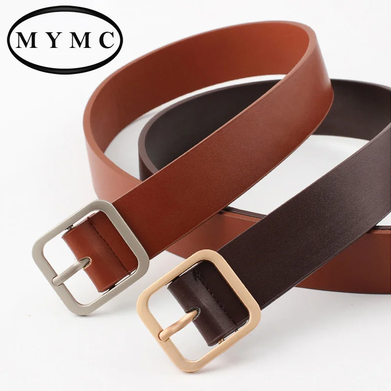 

MYMC Ladies Children Belt Square Buckle Classic Student Belts Fashion Trend Waistband Women Girl Boy with Gold Buckle Jeans Belt