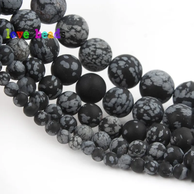 Natural Matte Snowflake Obsidian Jaspers Beads 4/6/8/10/12mm Loose Stone Beads for Jewelry Making DIY Bracelet 15\