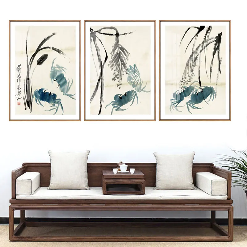 Chinese style Ink Blue Fish Posters Prints Canvas Paintings Wall Art For Living Room Decor For Bedroom Aesthetic Artwork