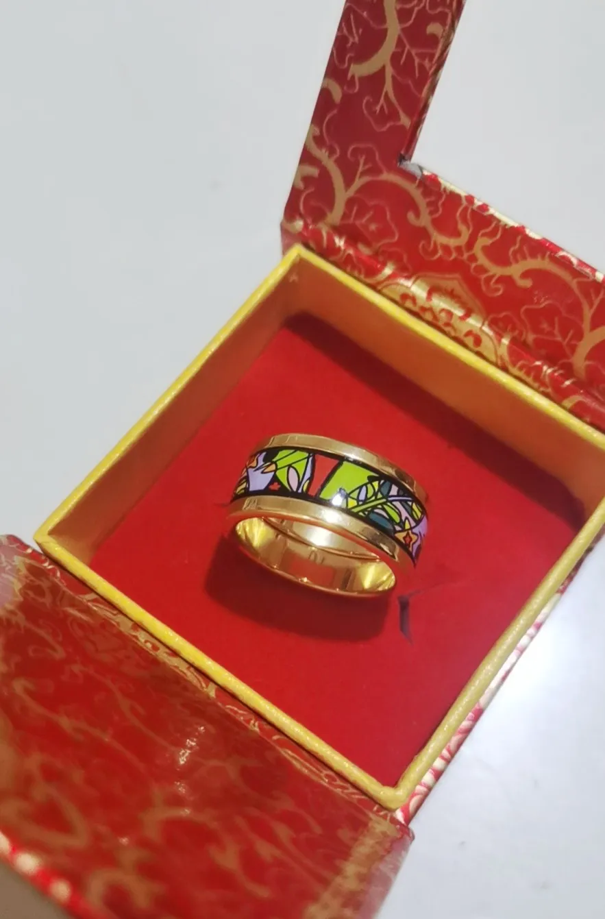 Cloisonne enamel circular fashion jewelry plated gold rings