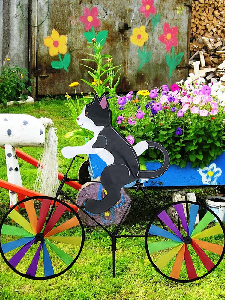 Animal Riding Bike Windmill innovativo Cartoon Cat Dog Wind Spinner Yard Art Decoration Garden Ornament Wind Portable