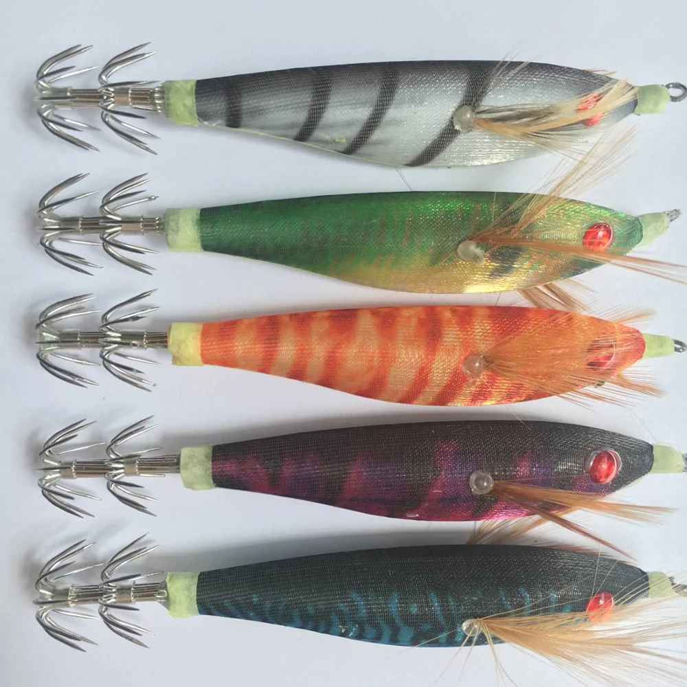 25Pcs Fishing Lure Squid Hook Jigs Octopus Cuttlefish Shrimp Baits 3D Eyes Luminous Lures