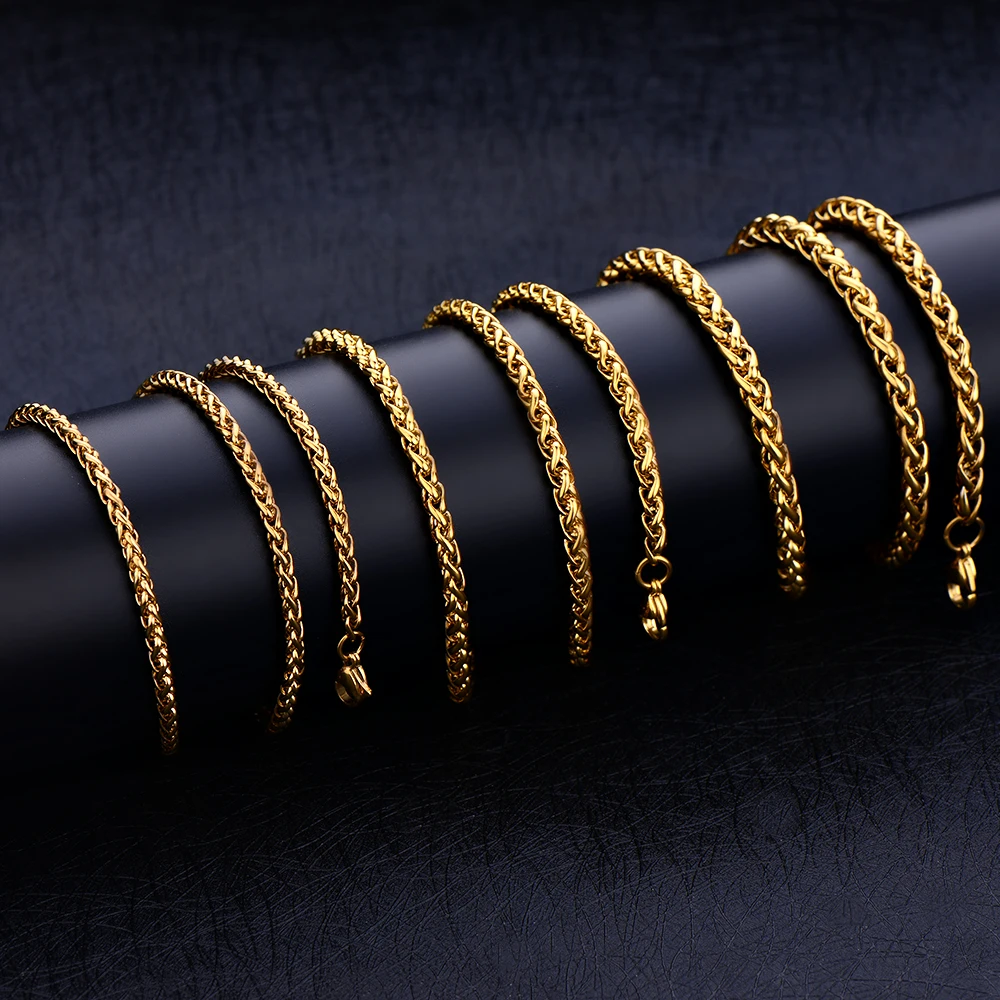 Wholesale 5MM Stainless Steel Golden Keel Chain Necklace Fashion Man Link Necklace Hip Hop Rock Style Length 50/55/60/70cm
