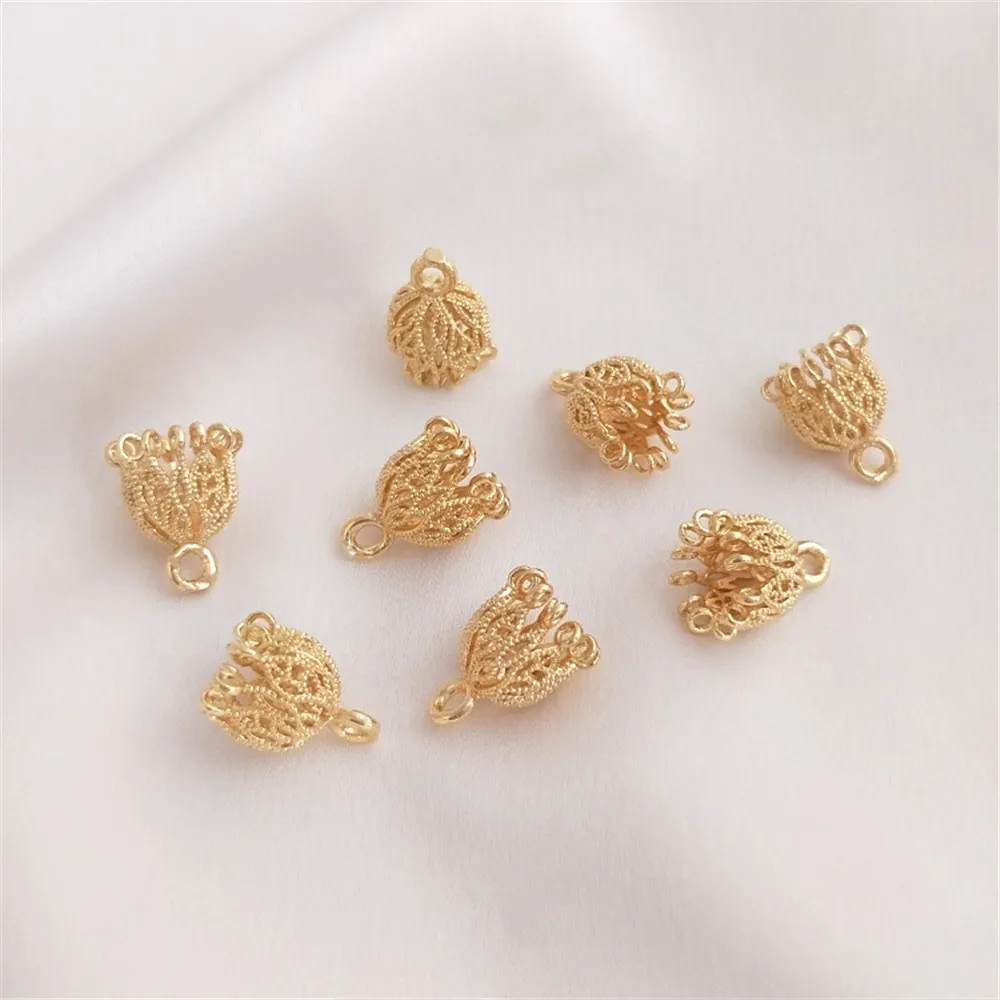 

1pcs 9x13mm 14K Gold Plated Flower holder, tassel cap, diy earrings, hairpin material accessories