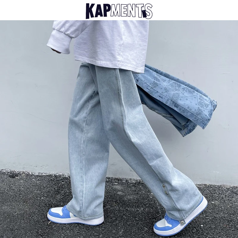 KAPMENTS Men Vintage Korean Cuffs Button Cargo Jeans 2023 Spring Mens Harajuku Solid Harem Denim Pants Man Loose Hip Hop Joggers