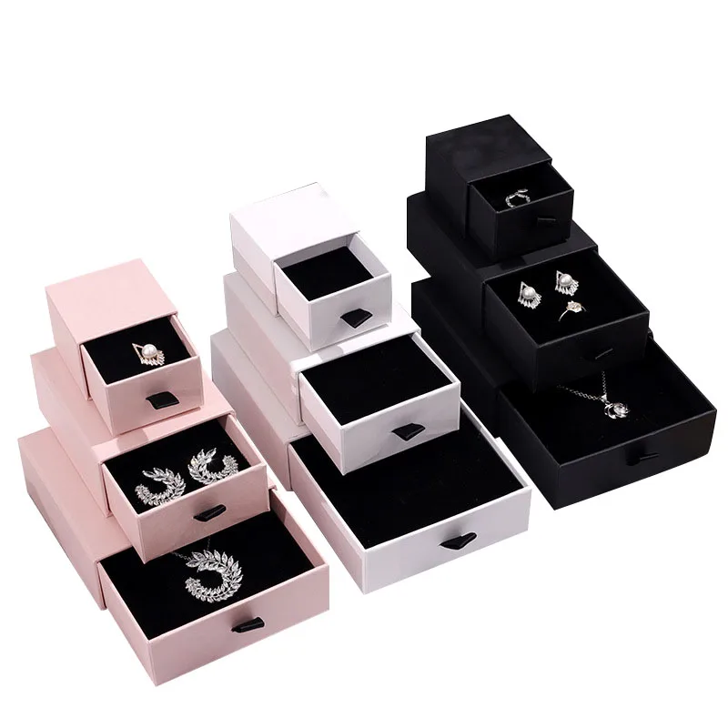 

10pcs Square Black Pink White Jewelry Display Draw Box Holder Kraft Paper Engagement Ring Brooch Necklace Bracelet Gift Box