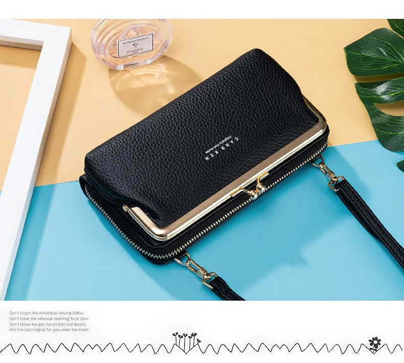 Women Mini Shoulder Bag Soft PU Leather Small Purse Long Money Wallet Mobile Phone Multifunction Credit Card Holder For Girls