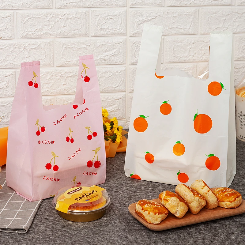 50Pcs Plastic Bag Cute Tote Bag Supermarket Grocery Shopping Plastic Bags With Handle Food Packaging Party Favor Carry Out Bags