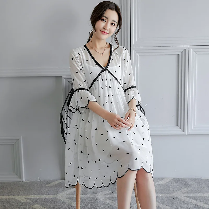 Maternity Dress Summer Chiffon Expectant Mother Casual Half Sleeve Loose Big Size Pregnancy Clothes Embroidery Dresses For Women