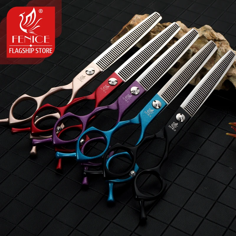 Imagem -02 - Fenice Professional Dog Grooming Thinning Scissors Tesoura Pet Colorido para Cães Vermelho Champagne Azul Preto Roxo 6.5 7.0