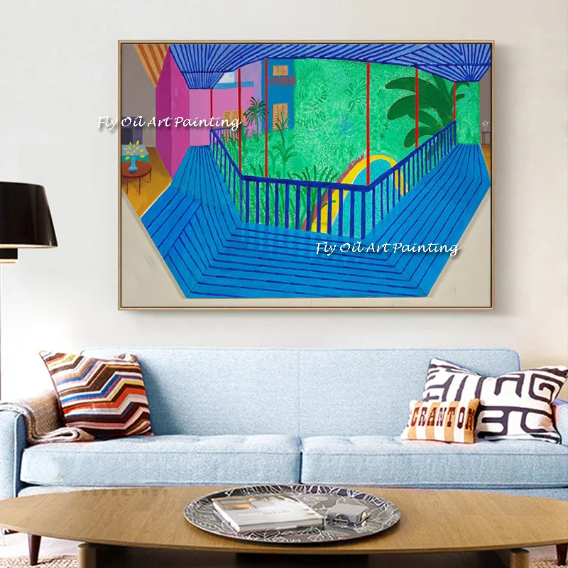 

Handmade Oil Painting David Hockney Art Exhibition Posters on Canvas Paintings Wall Art Pictures for Living Room Decor No Framed