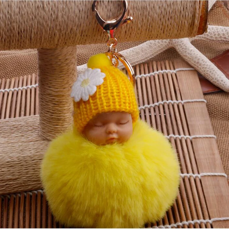 Kawaii Cute Baby Kid Flush Doll Soft Fluff Small Gift Present Keychain Key Ring Decoration Car Decoration for Women/ Girl's Bag