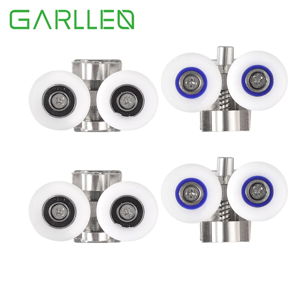 GARLLEN 4pcs Zinc Alloy Shower Door Wheels Heavy Duty Twin Top Bottom Roller Runner for Shower Steam Cabin Enclosures 6-8mm Door