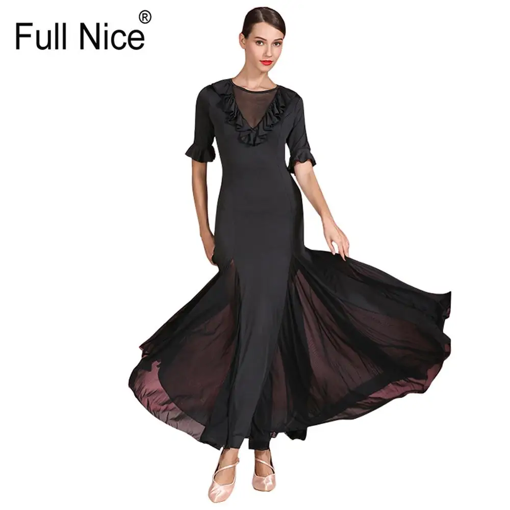 Ruffle sleeve Ballroom Dance Dress Modern Dance Flamenco Waltz Dress Standard Practice Wear Competition Costume