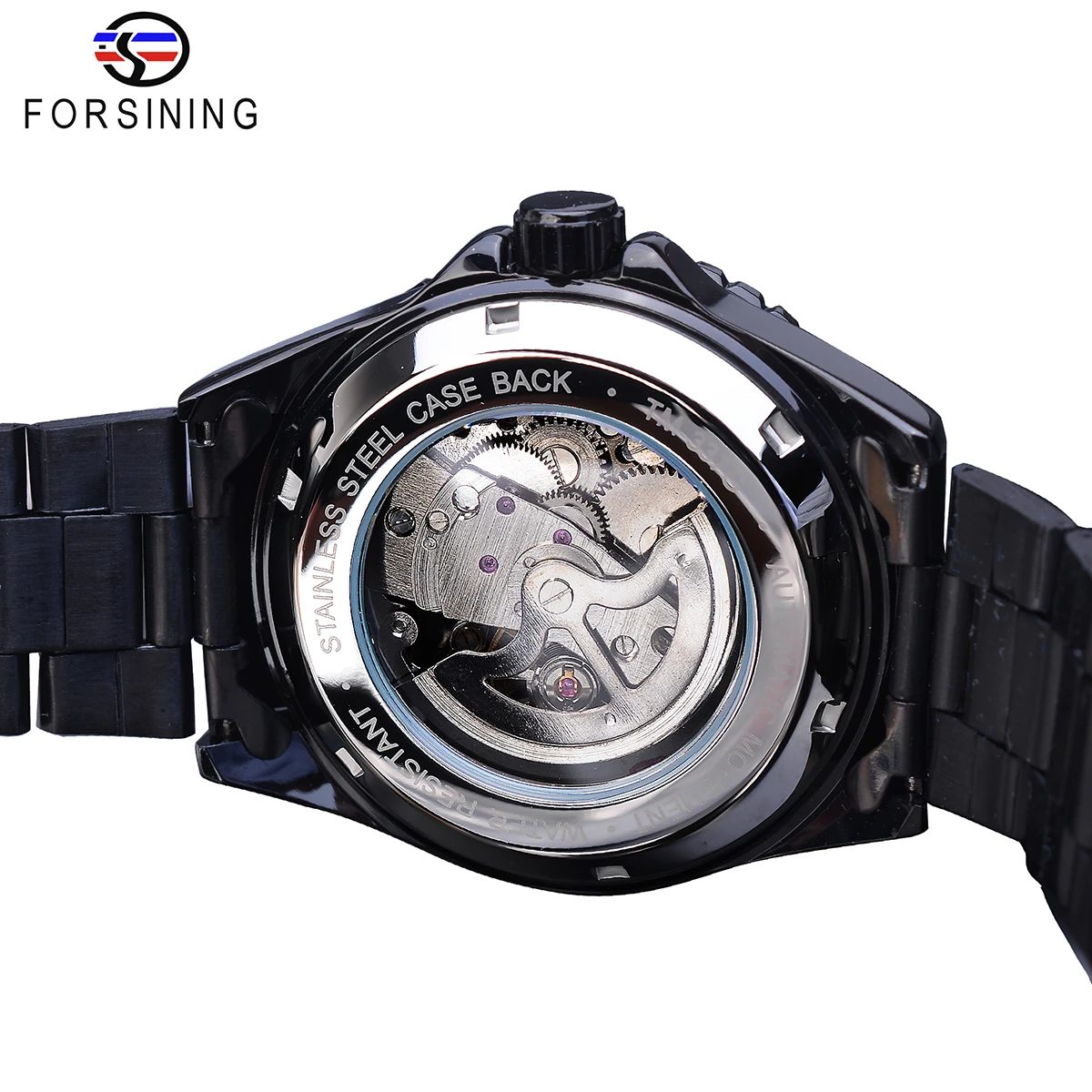 Forsining Half Skeleton Black Stainless Steel Men Automatic Mechanical Wrist Watch Transparent Male Clock Relogio Timepiece Hour