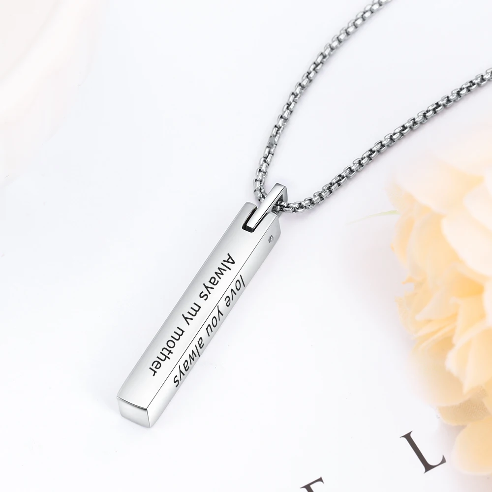 

JewelOra Stainless Steel Personalized Engraving 4 Sides Pendant Neck-laces for Women Customized Name Bar Neck-lace Gifts for Wif