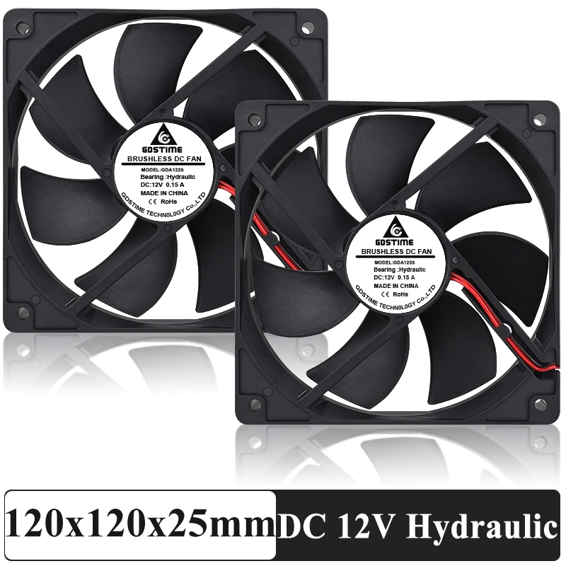 

5-Pack Gdstime120mm Fan DC 12V Computer Fan 120mm x120mm x 25mm 2-Pin High Performance Cooling Fan 2000RPM