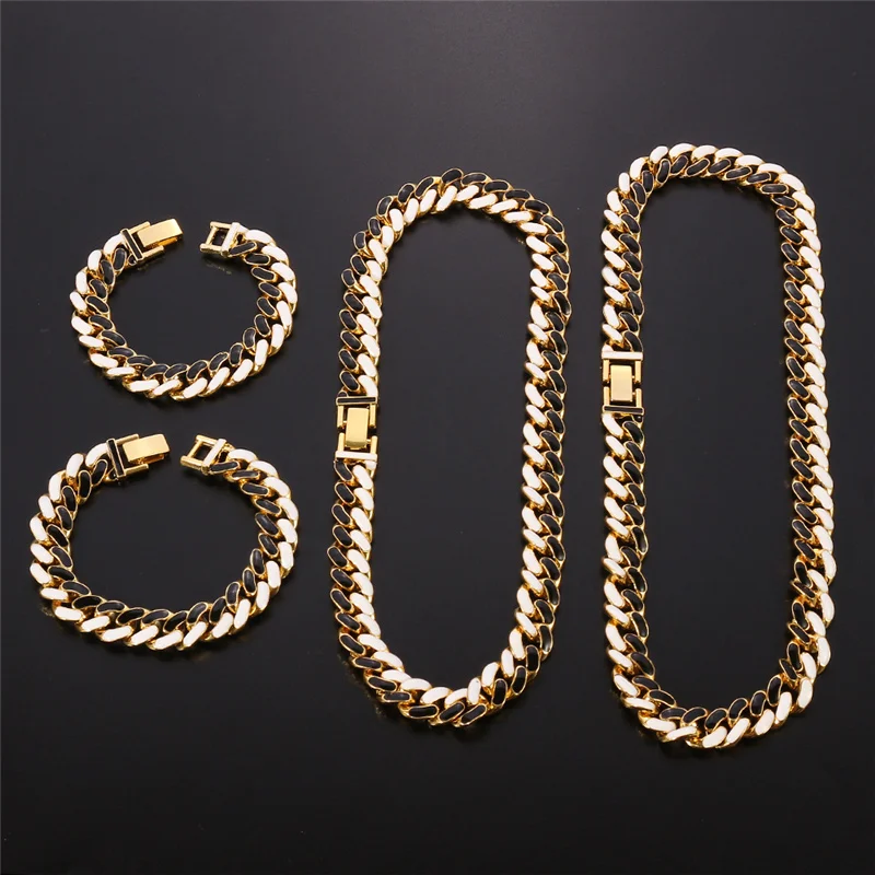 5 Style Long Necklaces Men's Hip Hop Curb Cuban Chain Necklace Bracelet Rapper Jewelry For Men Party Statement Jewelry