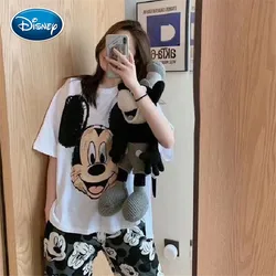 Disney Mickey Avatar Home Service Female Summer Short Sleeve Trousers Pajamas Female Cartoon Mickey Print Pajamas