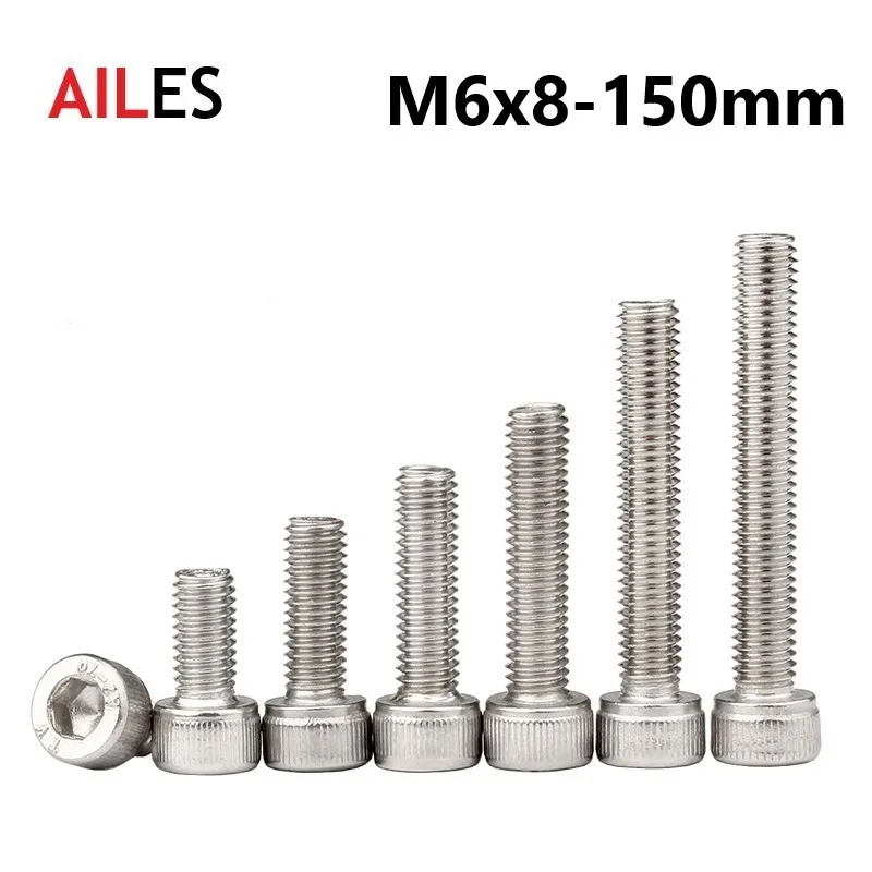 M6 304 Stainless Steel Allen Hexagon Hex Socket Cap Head Screws Bolt DIN912 M6x8 10 12 22 25 30 35 40 45 90 100 110 130 150mm