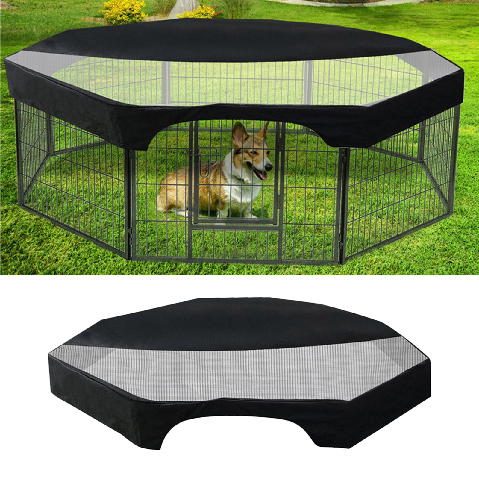 Octagon Pet Playpen Cover Portable Cage Cover Enclosure Dog Puppy Rabbit Outdoor Shade Mesh Fabric Sunscreen Dog Supplies