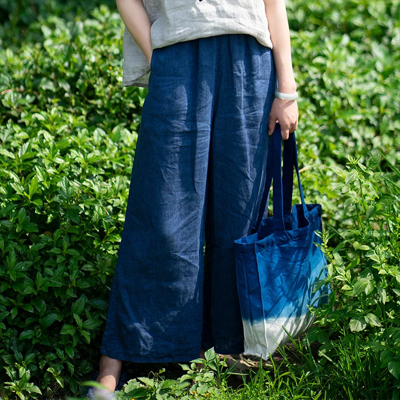 

Women Loose Elstic Waist Wide Leg Linen Pants Ladies Solid Color Wide Leg Trousers Female 2020 Summer Autumn Flax Pants