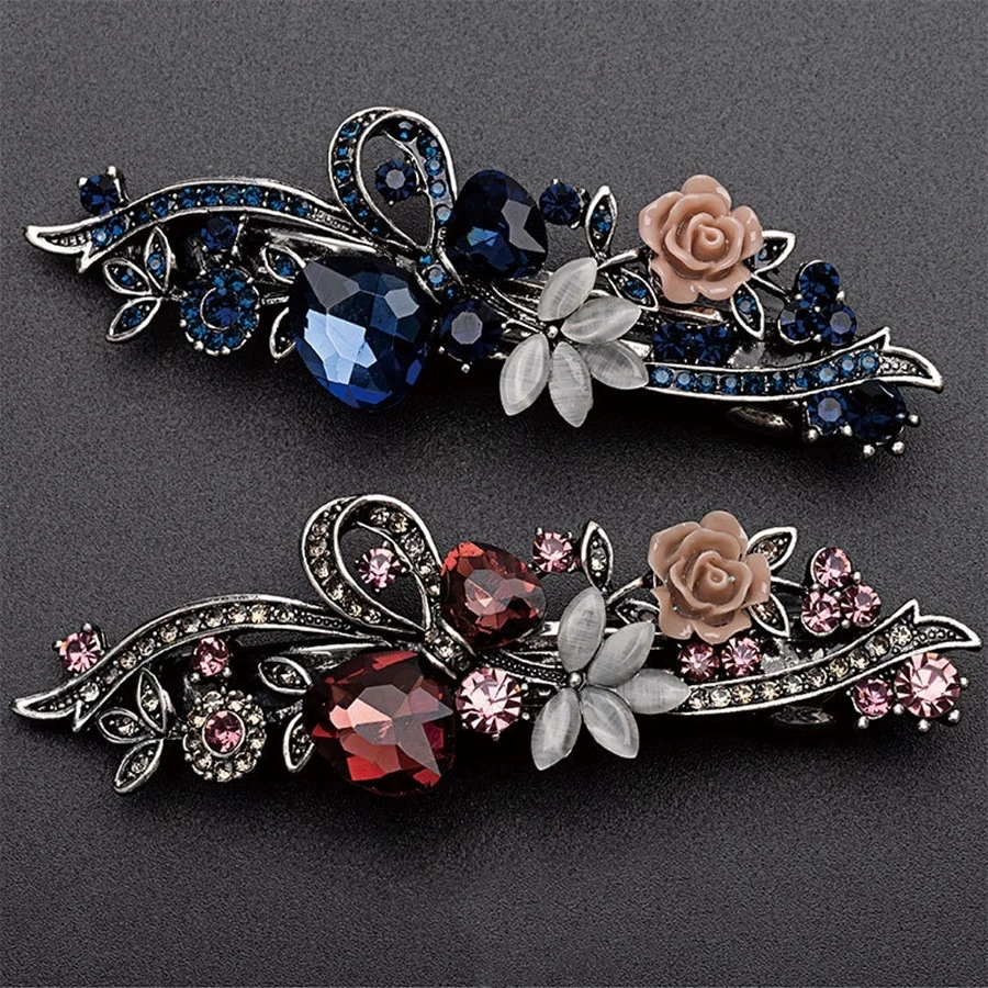 Fashion Shiny Crystal Hair Clips Vintage Spring Hairpins Leaf Flowers Barrettes Elegant Women Headwear Luxury Hair Accessories