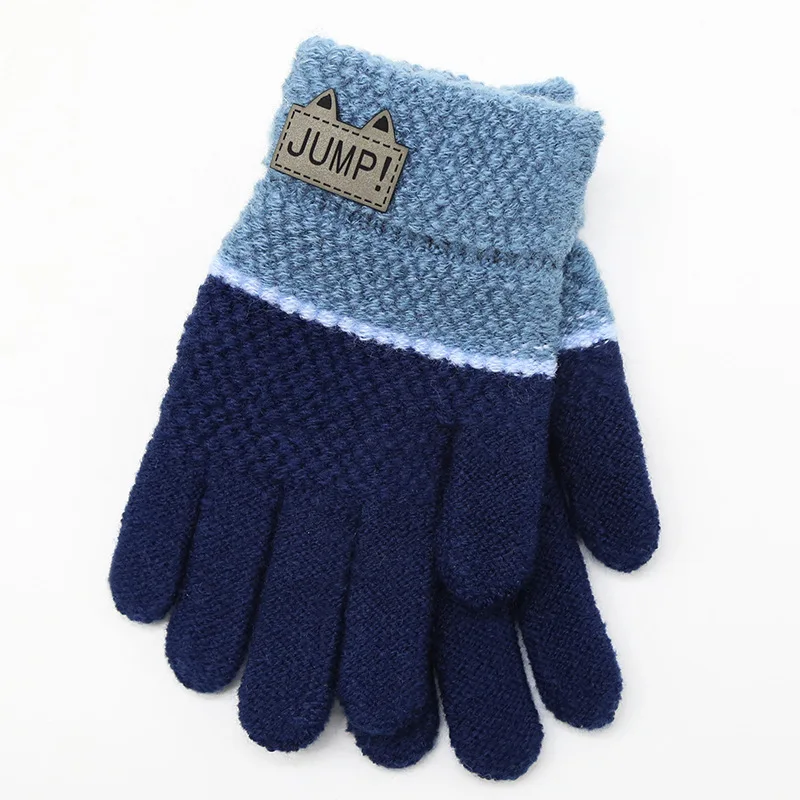 Wecute Kids Winter Full Fingers Gloves Patchwork Colour Split Finger Gloves 3-12Y Knitted Cashmere Thick Warm Gloves Boy Girls