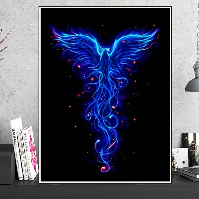 

Blue Phoenix Bird Diamond Art Painting Full Drill Cross Stitch Kits Rhinestone Mosaic Embroidery 5D DIY Home Decor For Kid Gift