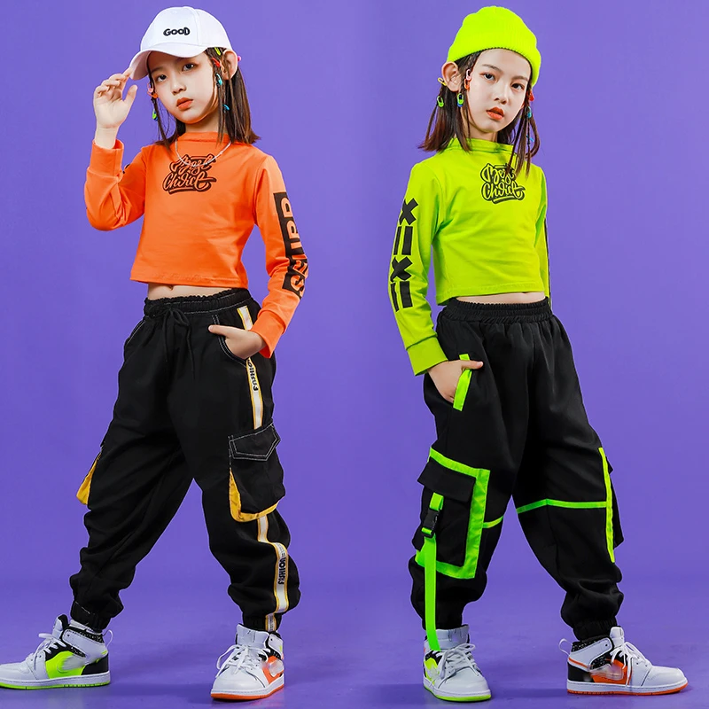 2022 Hip Hop kostiumy do tańca jazzowego dla dzieci z długim rękawem topy spodnie hiphopowe dla dziewczynek chłopcy taniec uliczny nosić odzież w stylu Rave SL4543