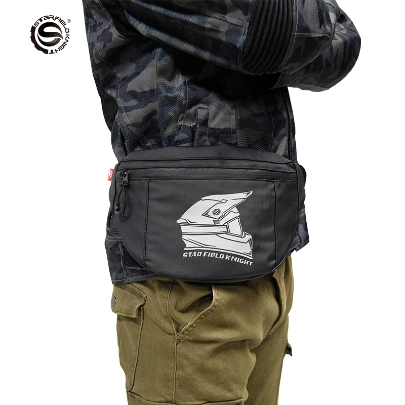 

Waterproof Motorcycle Racing Chest bag Pack/ Black Stylish Unisex Reflective Print Moto Riding Waist Bag/ Motocross Belt bag